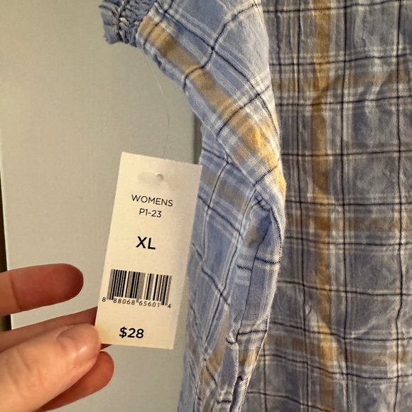 dip - Blue Plaid Cotton Sleeveless Top with Ruffles - Picture 4 of 6